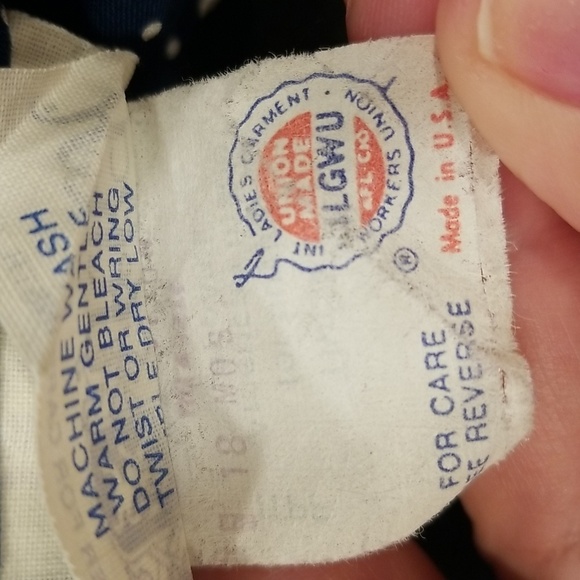 💕H.R.H.💕 Vintage Navy Blue Polka Dot Dress Lace Trim ~ 18 Months - Picture 8 of 10